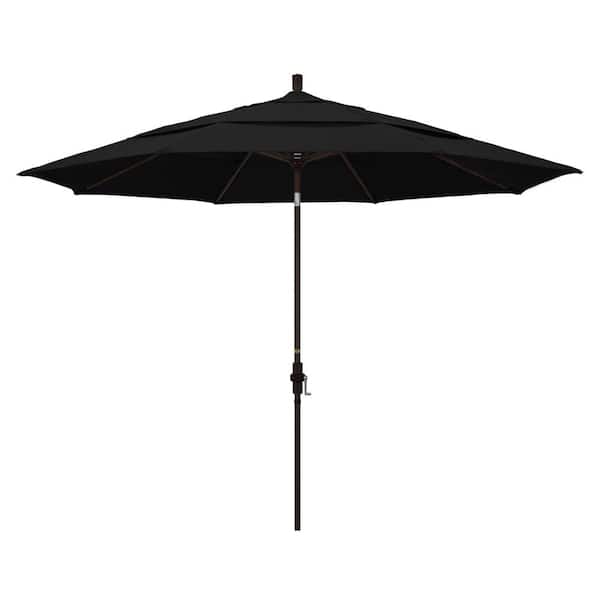 California Umbrella 11 ft. Bronze Aluminum Market Patio Umbrella with Crank Lift in Black Sunbrella