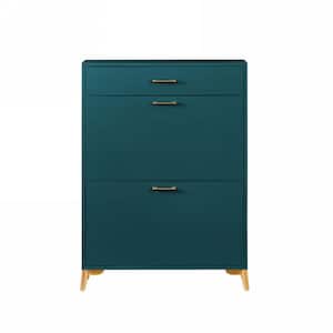 32 in. W x 10 in. D x 43 in. H Green Linen Cabinet Shoe Storage Cabinet with Flip-Top Drawers and Metal Leg Rack