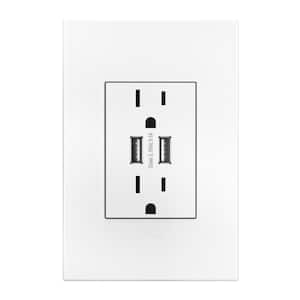 adorne 15 Amp 125-Volt Dual USB Plus-Size Duplex Outlet with Wall Plate, White