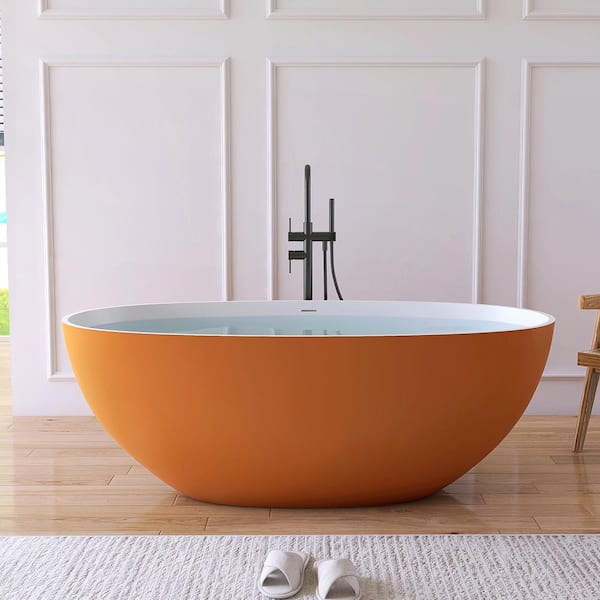 Eaton 61 in. x 30 in. Stone Resin Solid Surface Flatbottom Freestanding Soaking Bathtub in White Inside and Gold Outside