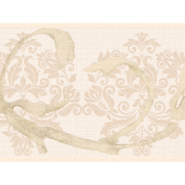Dundee Deco Falkirk Dandy II Beige Scrolls Damask Peel and Stick Wallpaper Border