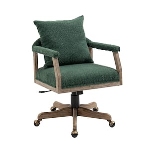 Modern Boucle Fabric Height Adjustable Wood Base Swivel Ergonomic Home Office Desk Task Chair in Emerald with Arms