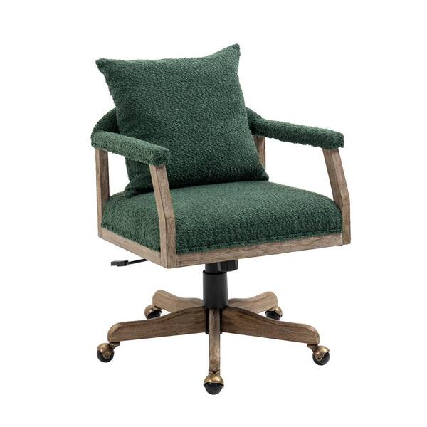 Unbranded Modern Boucle Fabric Height Adjustable Wood Base Swivel Ergonomic Home Office Desk Task Chair in Emerald with Arms
