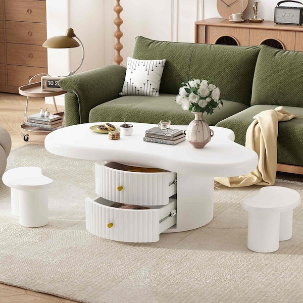 Polibi 38.2 in. White Specialty MDF Coffee Table with Storage