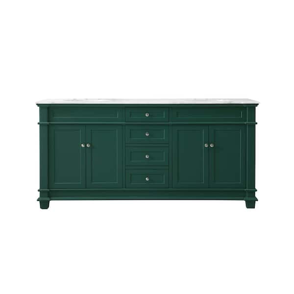 Unbranded Simply Living 72 in. Double Bathroom Vanity in Green with Marble Vanity Top in Carrara White