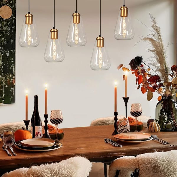 Modern 41.7 in. W 5-Lights Black linear Island Lamp, DIY Dark Gold Kitchen Island Pendant Light with Clear Glass Shade