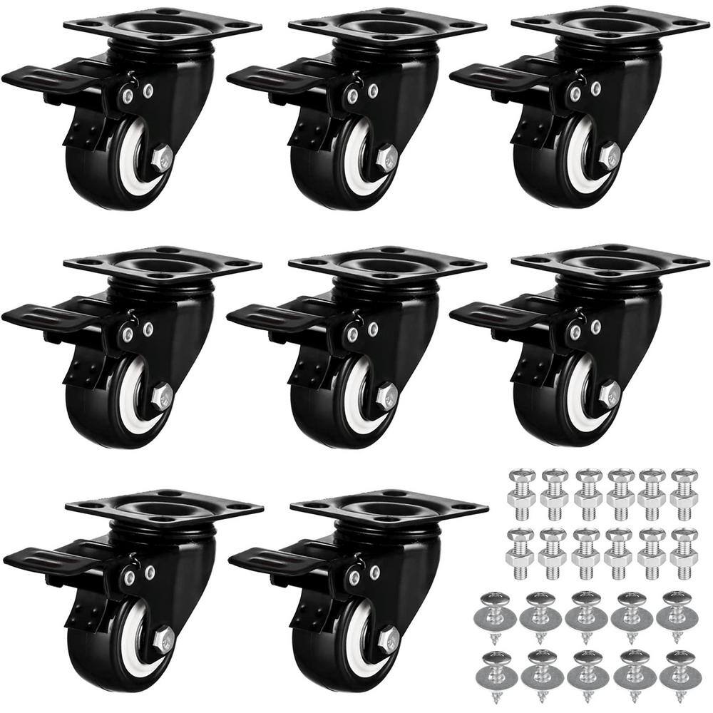 2" Black Heavy-Duty Industrial Caster Wheels Set of 8