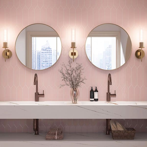 MOLOVO Atlanta Pink 2.95 in. X 11.81 in. Glossy Ceramic Picket