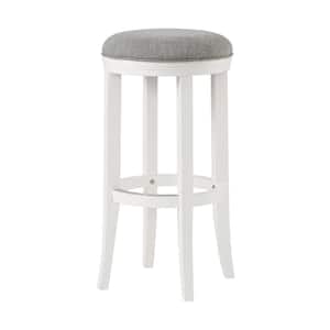 Natick 30 in. Round White Backless Wood Bar Height Stool with Cushioned Seat