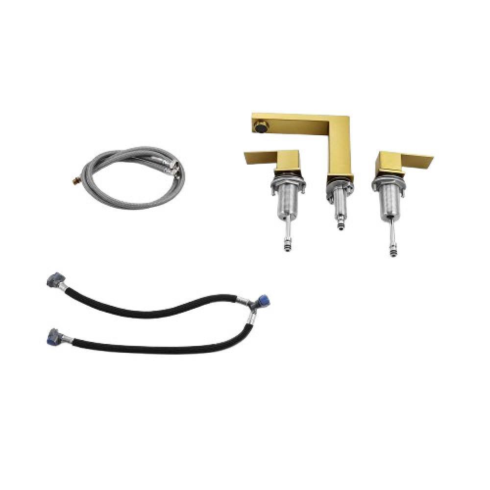 Commercial Metering Double Handle Bathroom Sink Faucet in Stainless Steel 1