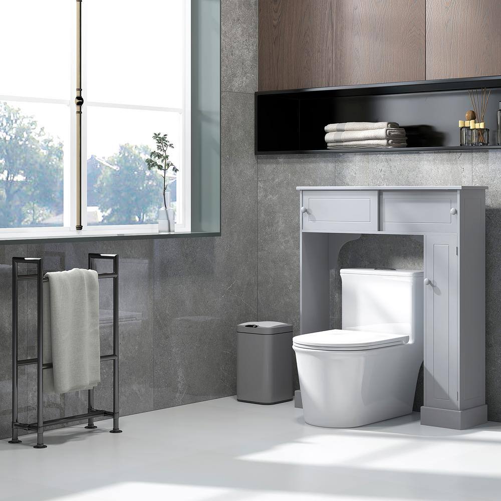 Gray Adjustable Over-the-Toilet Storage Cabinet with Cubes