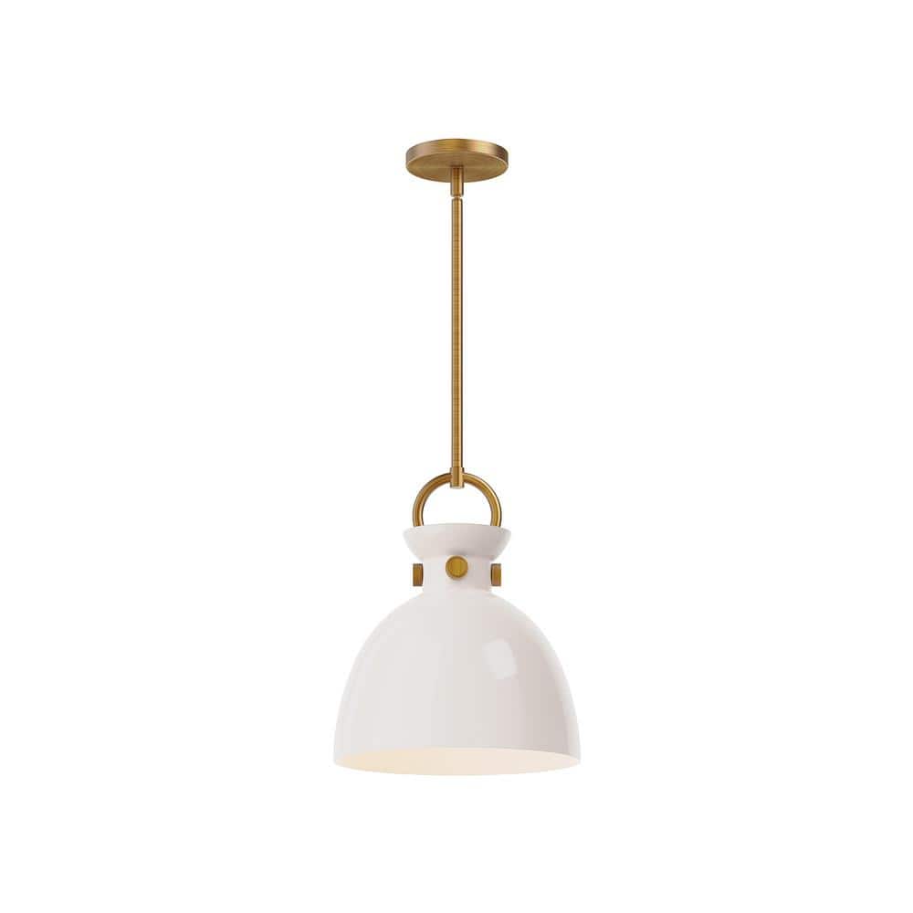 Waldo 11 in. 1 Light 60-Watt Aged Gold/Glossy Opal Glass Pendant Light price history on PriceWatchPro