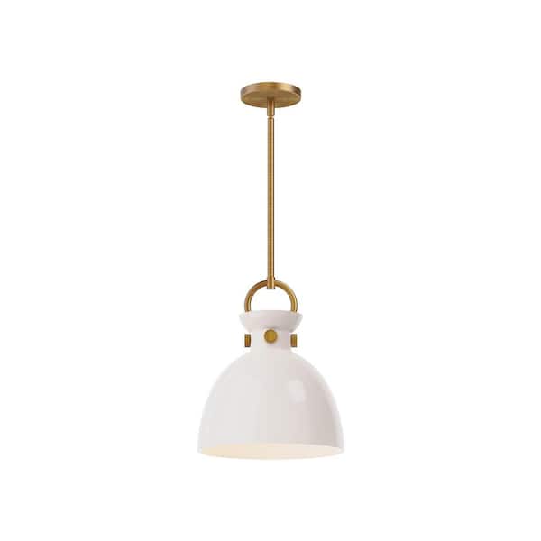 ALORA MOOD Waldo 11 in. 1 Light 60-Watt Aged Gold/Glossy Opal Glass Pendant Light