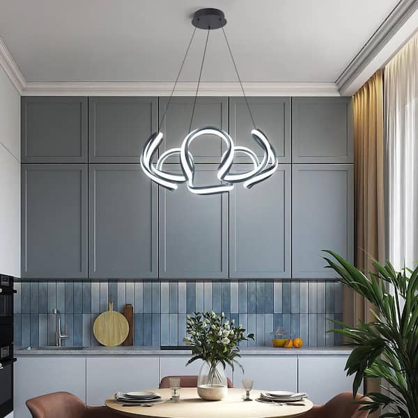Modern LED Chandelier Irregular Ring Black Pendant Lights Dimmable Pendant Light