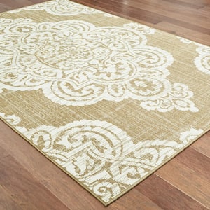 Sienna Tan/Ivory 7 ft. x 7 ft. Round Medallion Indoor/Outdoor Patio Area Rug