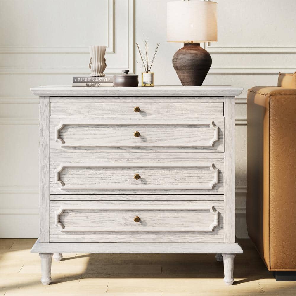 Mid-Century 28''W 3-Drawer Solid Wood Nightstand Traditional End Table with Pull-out Shelf, Built-in Charging Station
