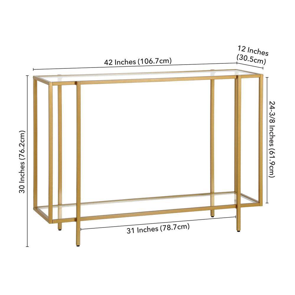 Brushed Brass and Glass Console Table with Storage Shelf