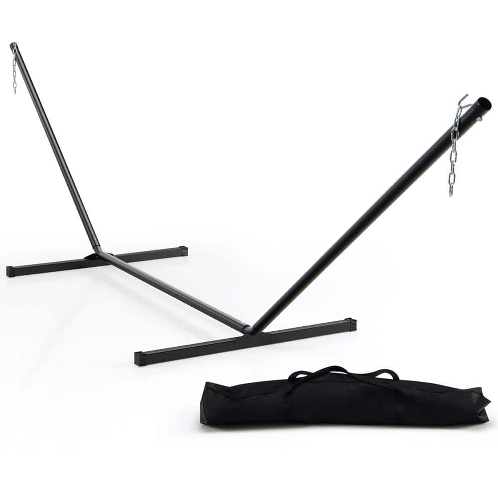 WELLFOR 12.3 ft. Metal Hammock Stand with Carrying Bag in Black ...