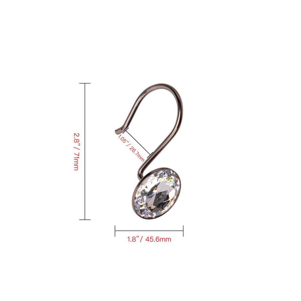 Oil Rubbed Bronze Crystal Shower Curtain Hooks Set of 12