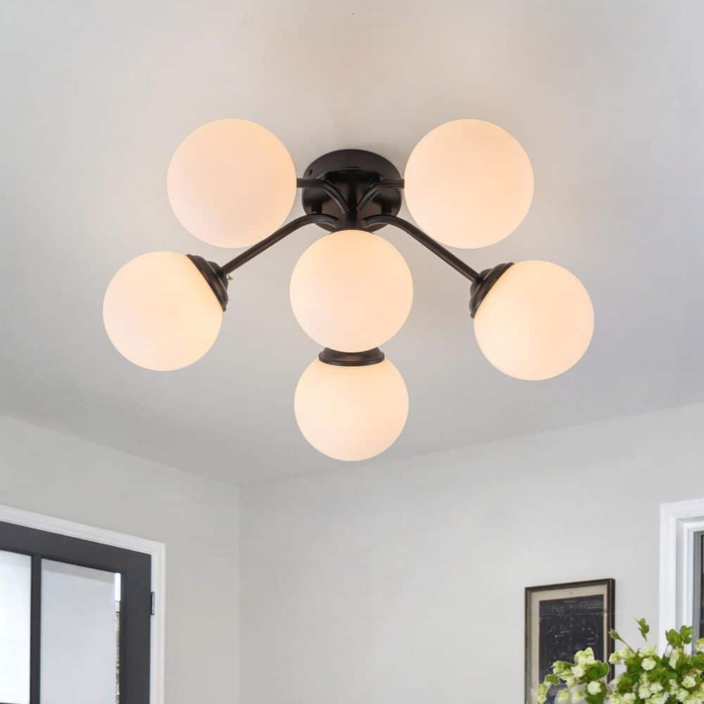 Ceder 6-Light 23 in.W Matte Black Semi-Flush Mount Modern Sputnik Ceiling Light with Globe Frosted Glass for Kitchen price history on PriceWatchPro
