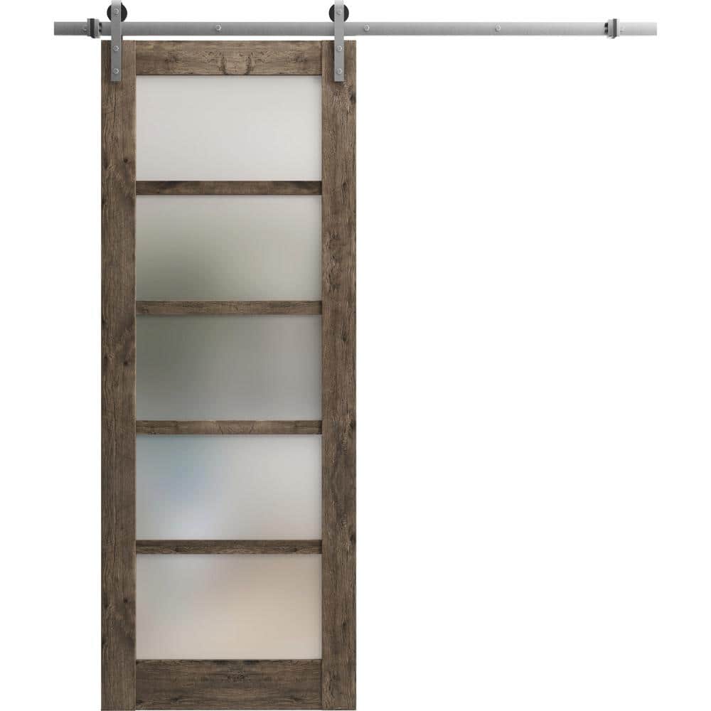 Assembly Required 42 in. x 80 in. 1-Panel Frosted Glass Cognac Oak Wood Sliding Barn Door with Hardware Kit price history on PriceWatchPro