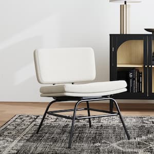 Camille Boucle Accent Chair, Modern Living Room Armchair with Metal Frame and Boucle Upholstery, White/Black