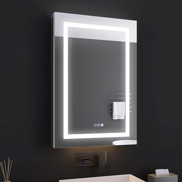 24 in. W x 36 in. H Rectangular Silver Aluminum Recessed/Surface Mount Right Medicine Cabinet with Mirror and LED