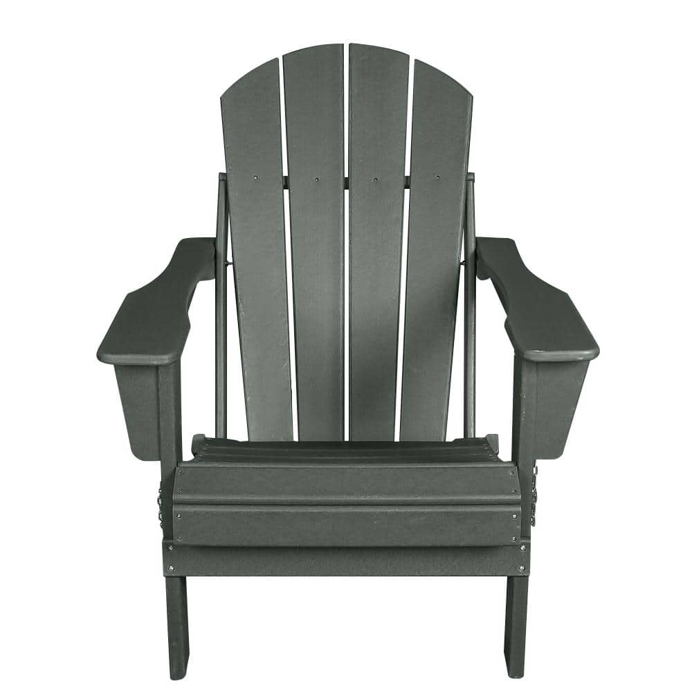 Antique Gray HDPE Folding Adirondack Chair, Relaxing Stackable Arm Rest Erg