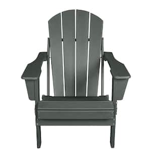 Antique Gray HDPE Folding Adirondack Chair, Relaxing Stackable Arm Rest Ergonomic Adirondack Chair