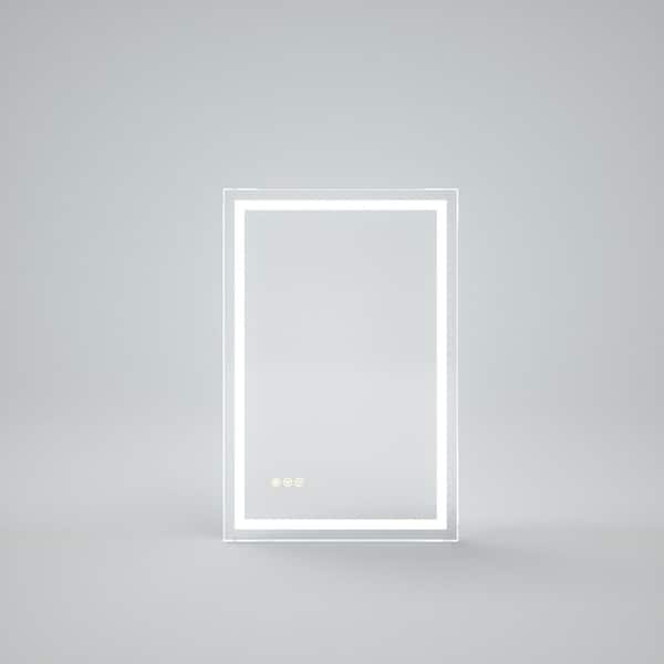 20 in. W x 30 in. H Rectangular Frameless LED Light Anti-Fog Wall Bathroom Vanity Mirror in Polished Crystal