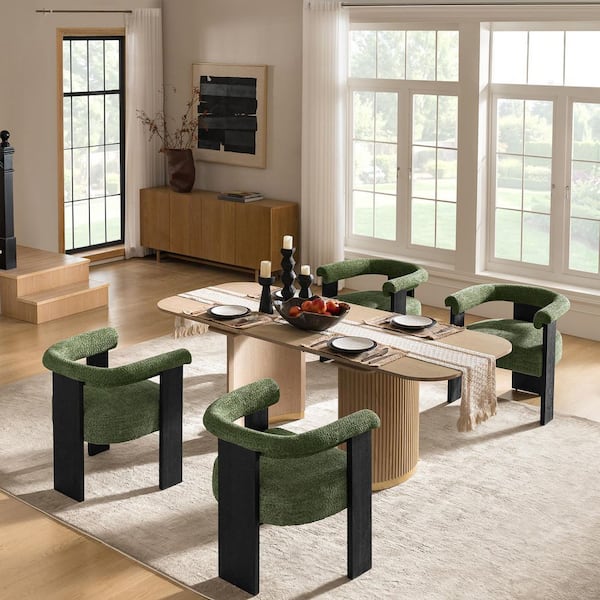 Emanuele Modern Forest Boucle Dining Chair with Solid Wood Legs Set of 4