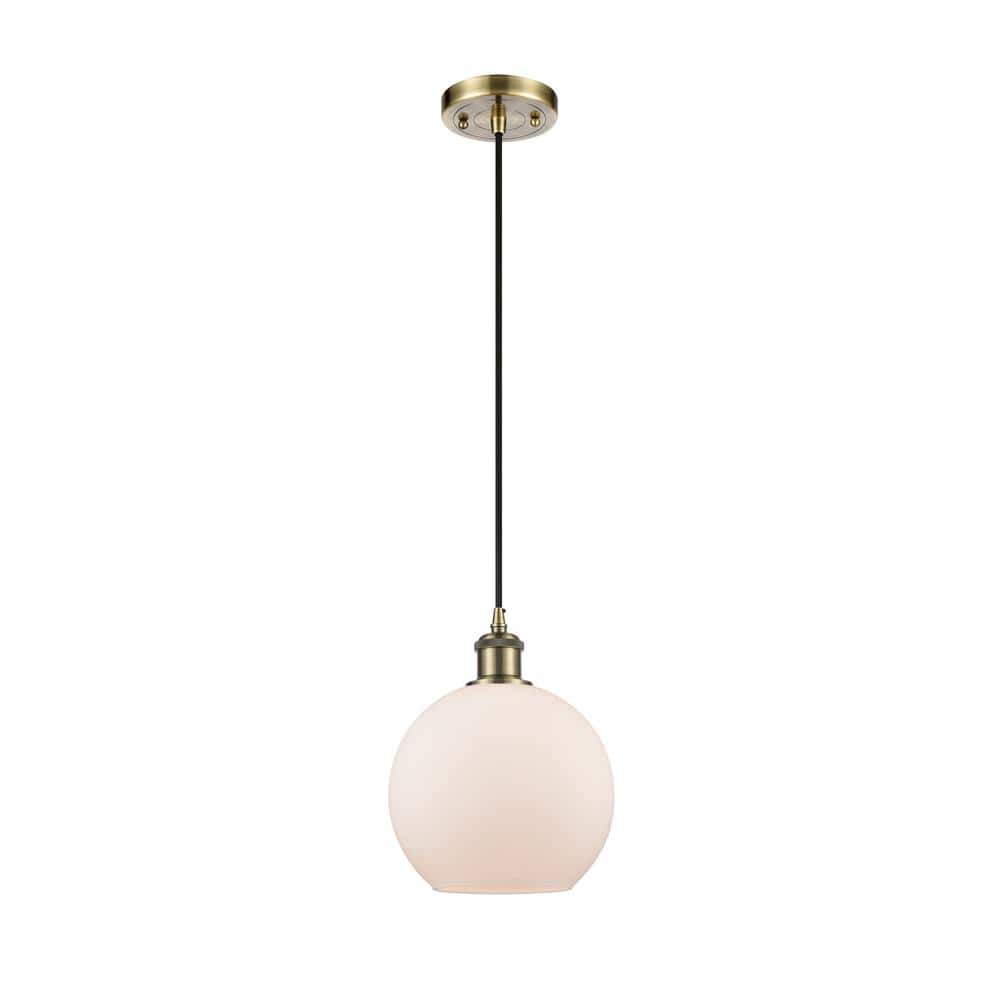 Innovations Athens 1-Light Antique Brass Shaded Pendant Light with Matte White Glass Shade -  516-1P-AB-G121-