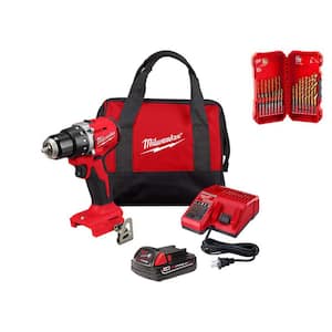 M18 18-Volt Lithium Ion Brushless Cordless 1/2 in. Compact Drill/Driver Combo Kit with Titanium Drill Bit Set (23-Piece)