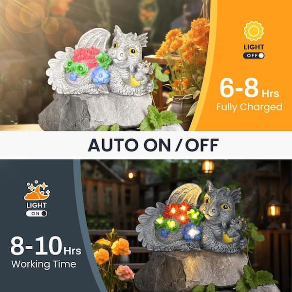 Phewnyzo 10 in. x 4.5 in. x 6 in. Solar Garden Dragon Statue