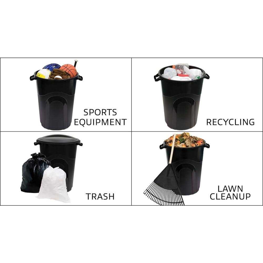 Black 32 Gallon Lockable Plastic Outdoor Trash Cans, Set of 2