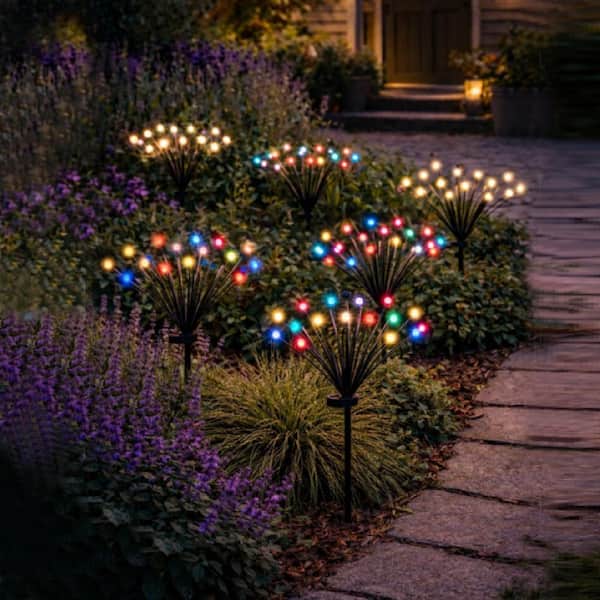 Firefly Glow Solar Color-Changing & Warm White Stake Lights, 10-Head Each, 60 LEDs, Outdoor Garden Lighting, 6-Pack