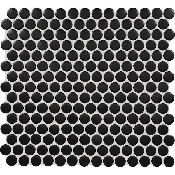 Restore Black 11 in. x 13 in. Matte Ceramic Penny Round Mosaic Floor and Wall Tile (1.06 sq. ft./each)