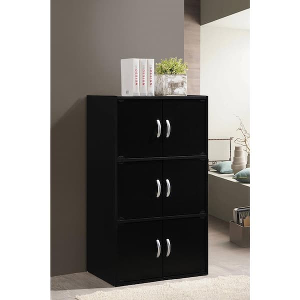 HODEDAH 41 in. Black Wood 3-shelf Standard Bookcase with Doors