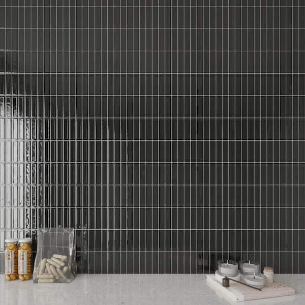 Giorbello Spanish Lineas Ceramic 8"x 8"x 8mm Wall Tile Case - Midnight Black (25 PCS, 11 Sq. Ft.)