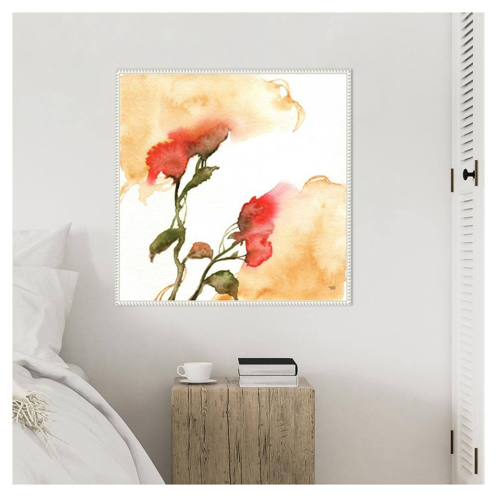 30" White Framed Abstract Floral Canvas Wall Art