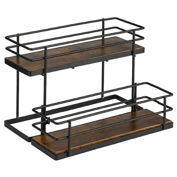 2 Tier Black Metal Coffee Syrup Holder Rack Kitchen Organizer Wine Display for Coffee Bar and Condiment(6 Bottle)