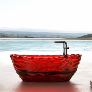 69 in. x 30 in. Freestanding Oval Soaking Stone Resin Bathtub in Pure Resin Red with Polished Chrome Pop Up Drain