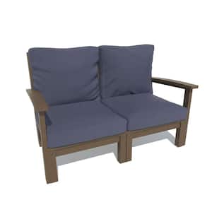 Bespoke 1-Piece Plastic Outdoor Deep Seating Loveseat with Navy Blue Cushions