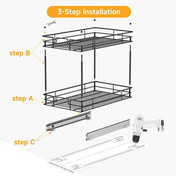 ROOMTEC roomtec individual pull out cabinet organizer (14 w x 21 d), 2  tier spice rack organizer for cabinet, slide out drawer pant