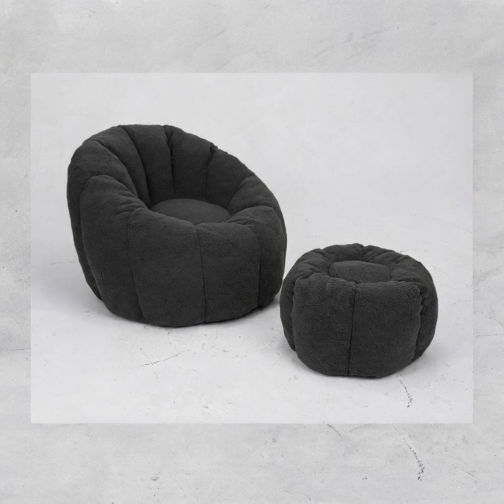 CozySofa 55 in. Bean Bag Chair Dark Gray Teddy Foam with Ergonomic Backrest durable construction