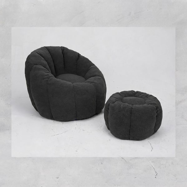 CozySofa 55 in. Bean Bag Chair Dark Gray Teddy Foam with Ergonomic Backrest durable construction