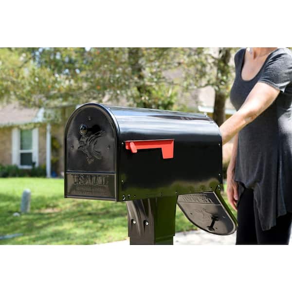Outback Double Door, Black, Large, Steel, Post Mount Mailbox