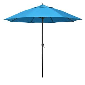 9 ft. Bronze Aluminum Market Patio Umbrella with Fiberglass Ribs and Auto Tilt in Canvas Cyan Sunbrella