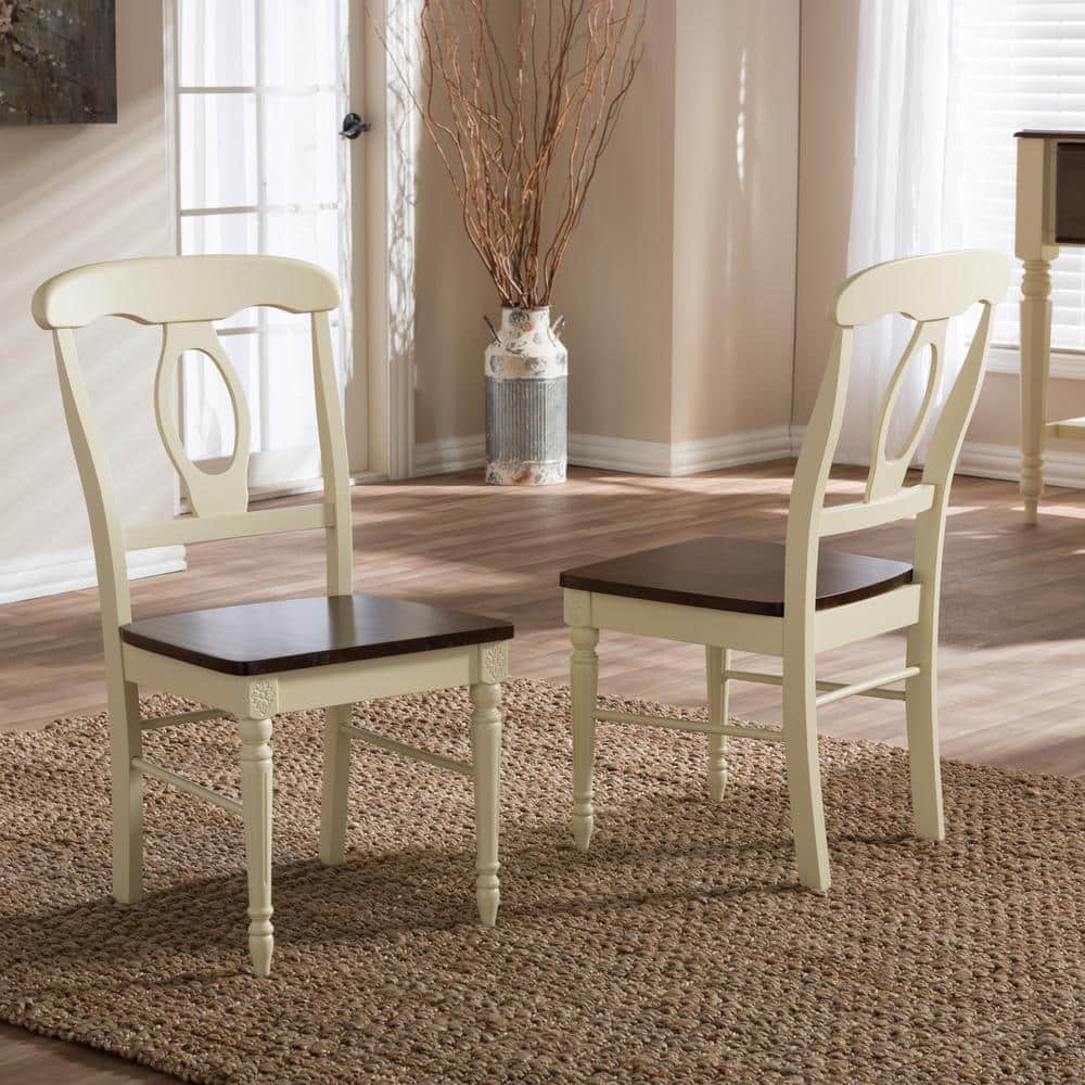Buttermilk & Cherry Brown Wood Leather Parsons Dining Chair