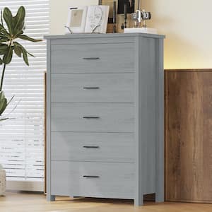 Retro American Country Style Light Gray 5 Drawer 31.5 in. Wide Wooden Chest of Drawers